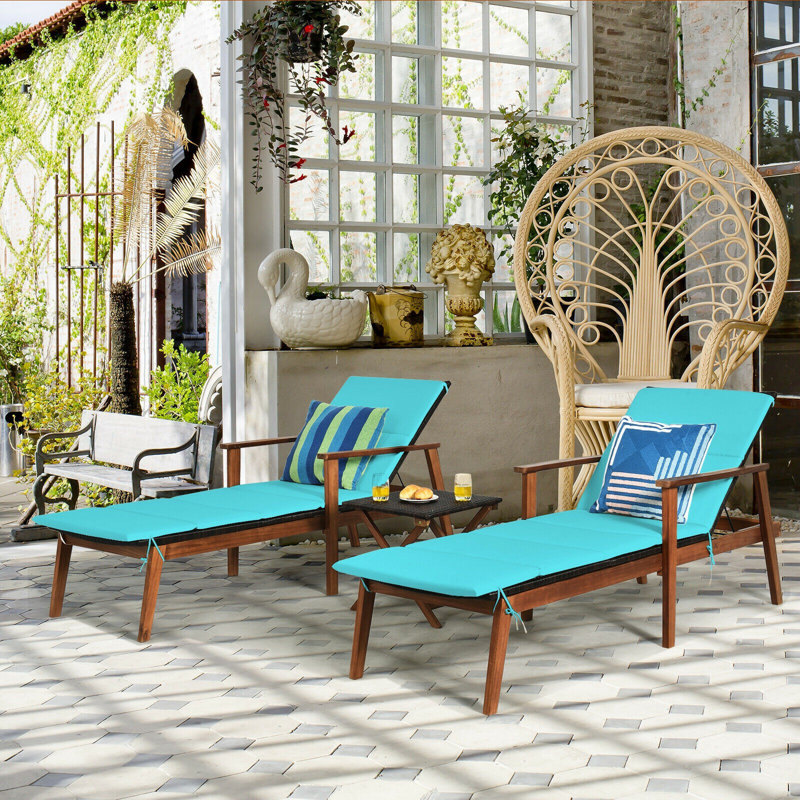 Oaklee Outdoor Wood Chaise Lounge with Table , Cushion Included