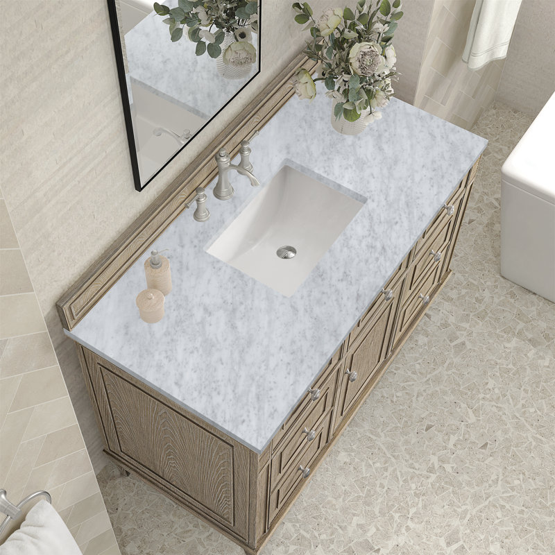 Lorelai 48'' W Single Vanity, Whitewashed Oak, Carrara White Marble, 8" Widespread