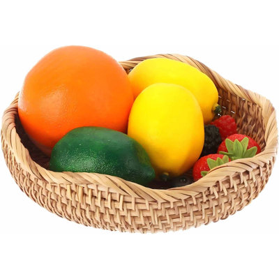 Round Key Basket Bowl For Entryway 7.3" Natural Rattan Fruit Bowl Woven Wicker Basket Serving Tray Rattan Organizer Decorative Baskets For Kitchen Counter Bedside Living Room