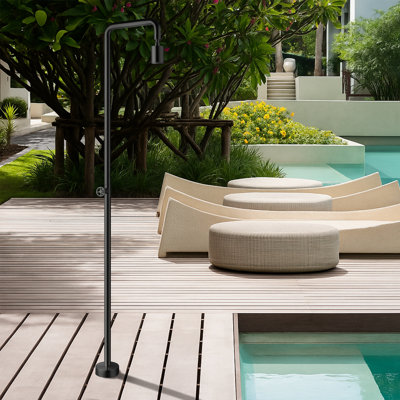 92.72"H Freestanding Outdoor Shower, 316 Stainless Steel, Matte Black, Cylindrical Rain Head