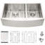 Évier de cuisine à double cuve 60/40 en acier inoxydable de calibre 16 à tablier frontal 16 po x 20 po 9 po insonorisant avec coussin de 3 m, revêtement de condensation, guide d'installation et ensemble de drain
