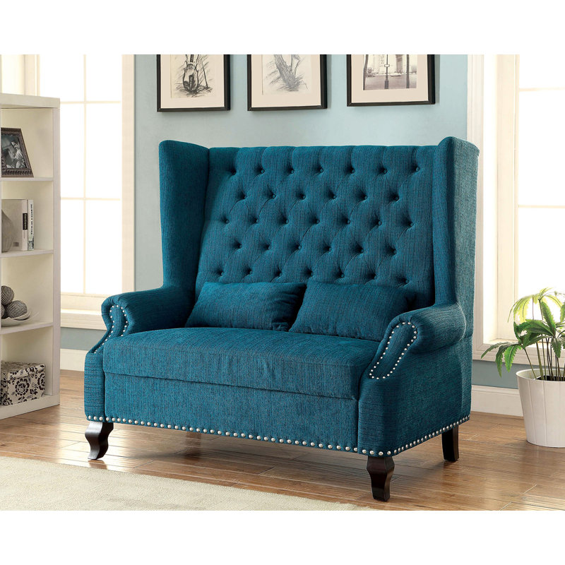 Linen Blend Upholstered Bench, Teal