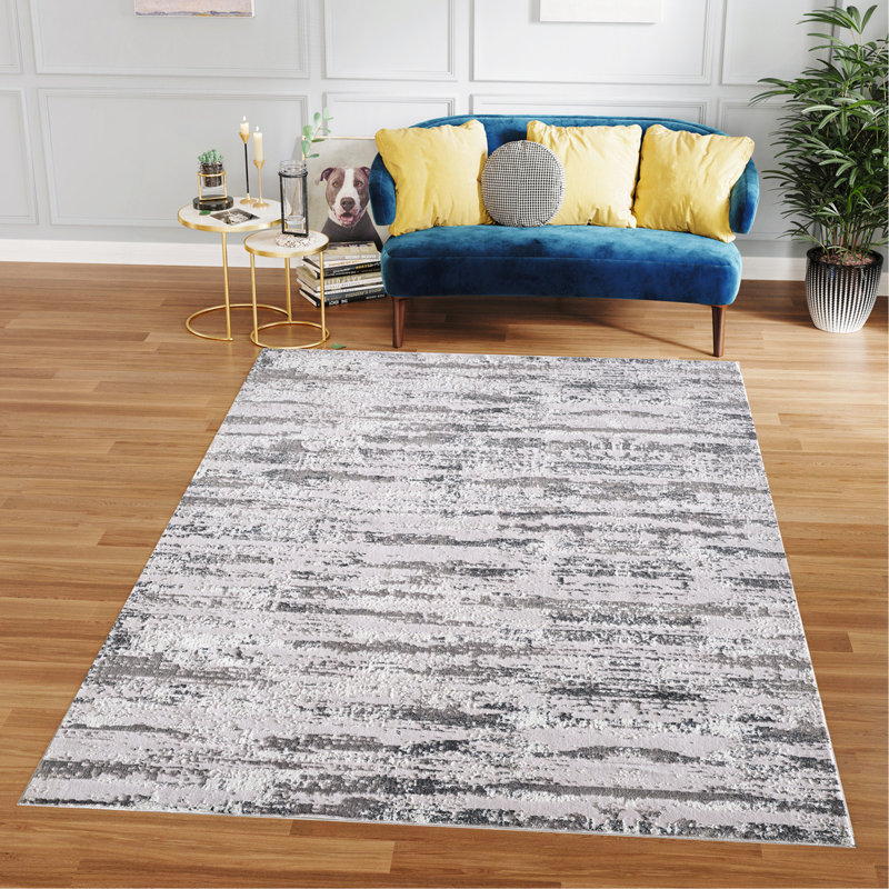 Tapis tissé argenté Manhattan, Rectangle 5 pi 3 po x 7 pi 11 po