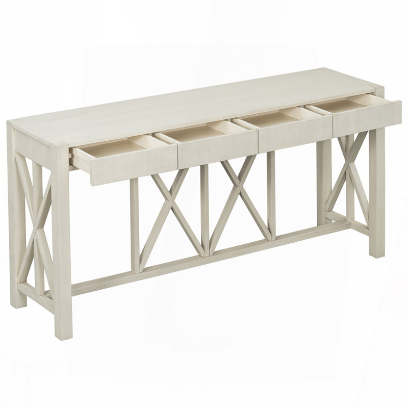 Console 60 po avec 4 tiroirs spacieux, Beige