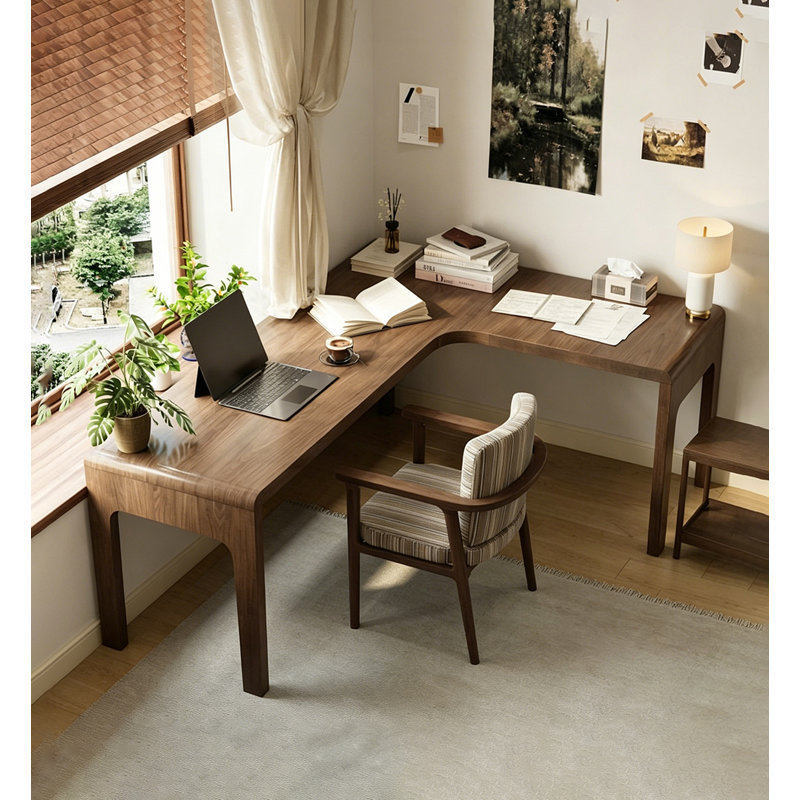 Bureau de coin en pin massif de style rétro, Left Hand Return