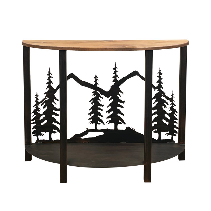 Table de salon en pin robuste / teinté brut avec plumes, Naturel, Noir