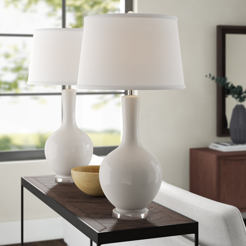 Minha Ceramic Table Lamp, White