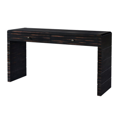 YDT Curved Farmhouse Console Table with Storage, Wooden Entryway Table with 2 Drawers, Distressed Black