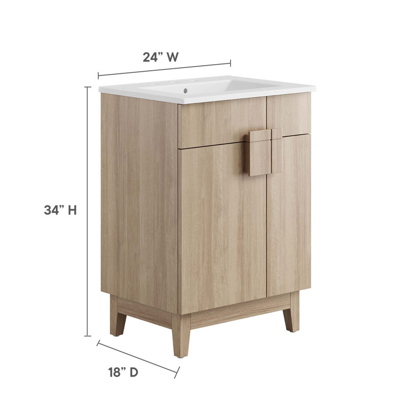 Modway Miles 23'' Free Standing Single Bathroom Vanity with Ceramic Top, Oak