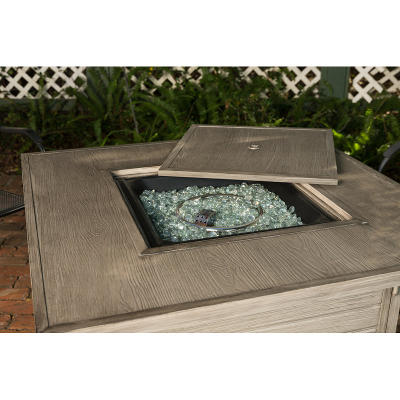 Everly Fire Sense Aluminum Convertible Gas Fire Pit Table 55,000 BTU, Nylon Weather Cover & Clear Fire Glass-Square, Cream