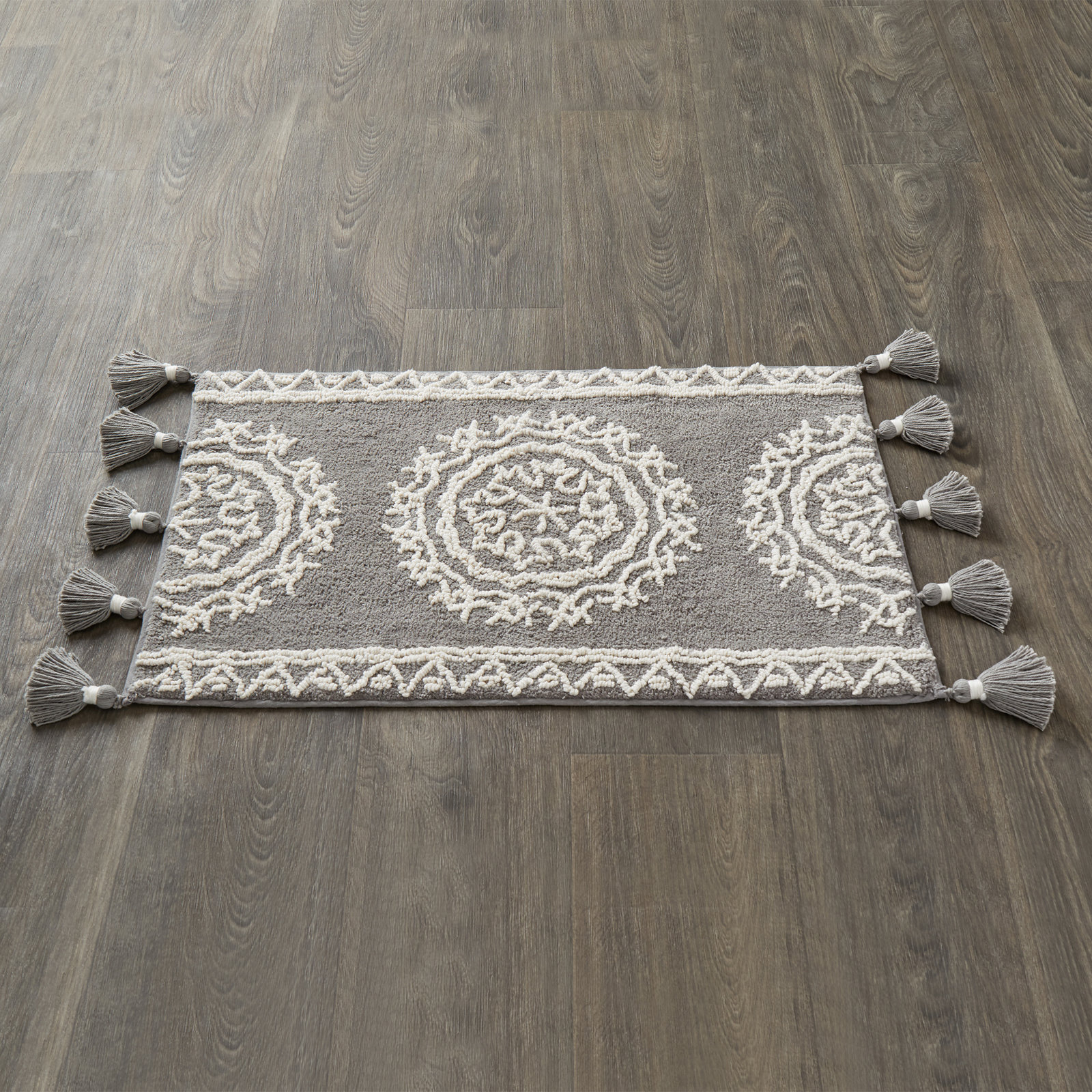 Etta Cotton Non-Slip Bath Rug, 24" W x 40" L, Gray