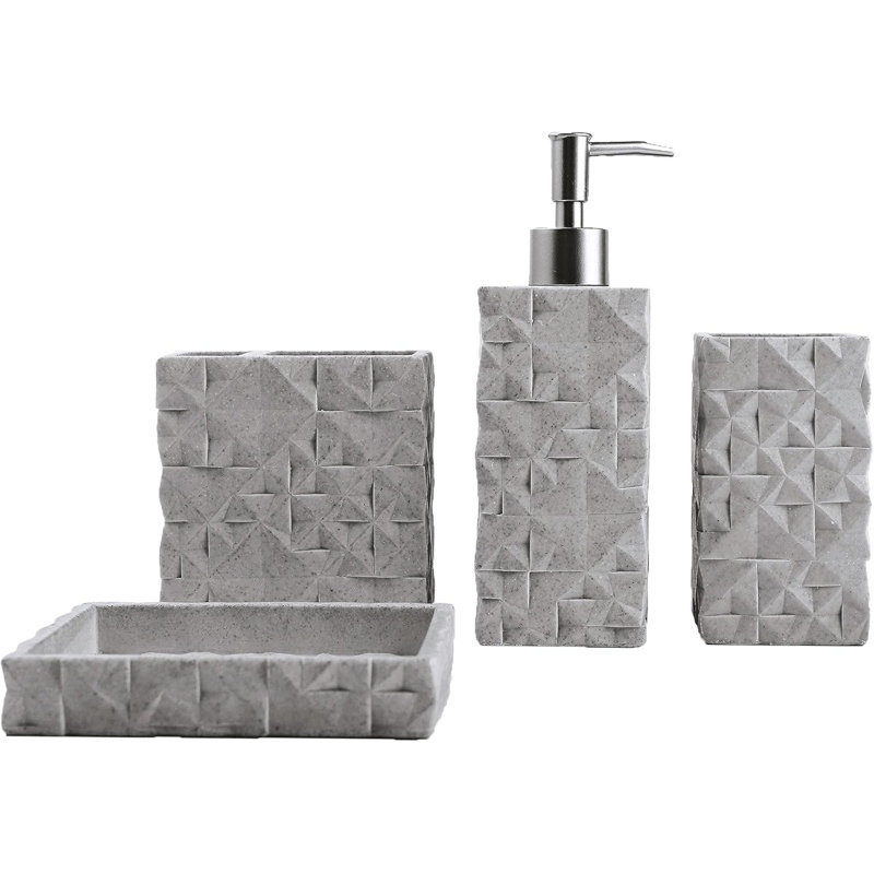 Ensemble d'accessoires de salle de bain 4 pièces à motif de losanges gris