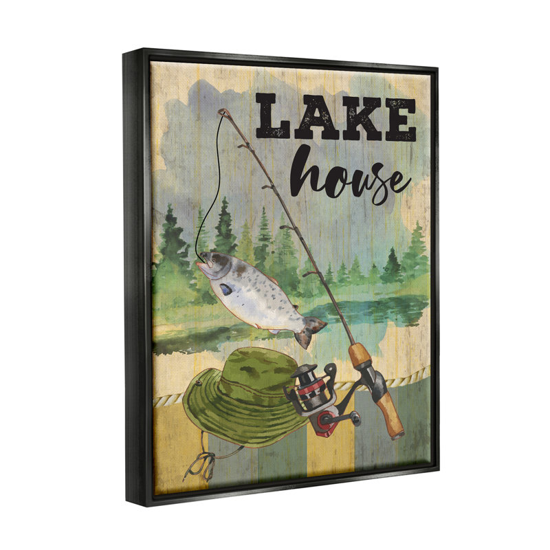 «Lake House Fishing Angler», impression, Cadre flottant noir de jais, H 21 po x l 17 po x P 1,7 po