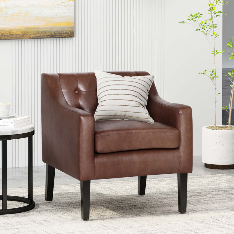 Bohannon 27" W Tufted Armchair, Brown Faux Leather