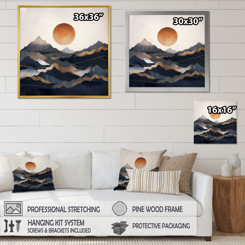 " Daring Moutain Horizons I ", 24" H x 24" W, Gold Floater Framed