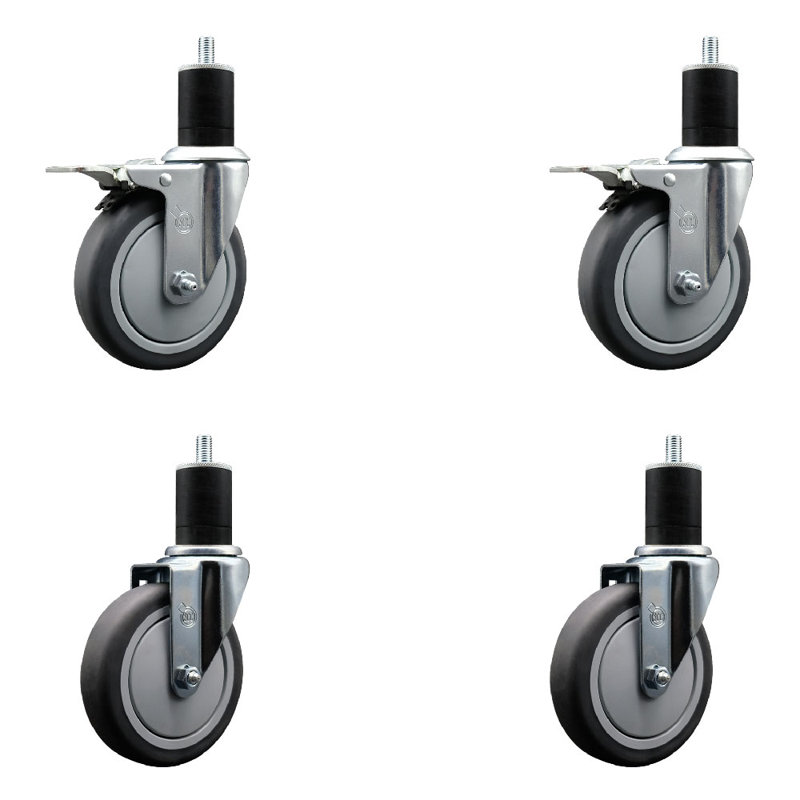 Ensemble de roulettes extensibles en caoutchouc thermoplastique pivotant en acier inoxydable de 5 pouces de 1 3/4 po et 2 freins à verrouillage total