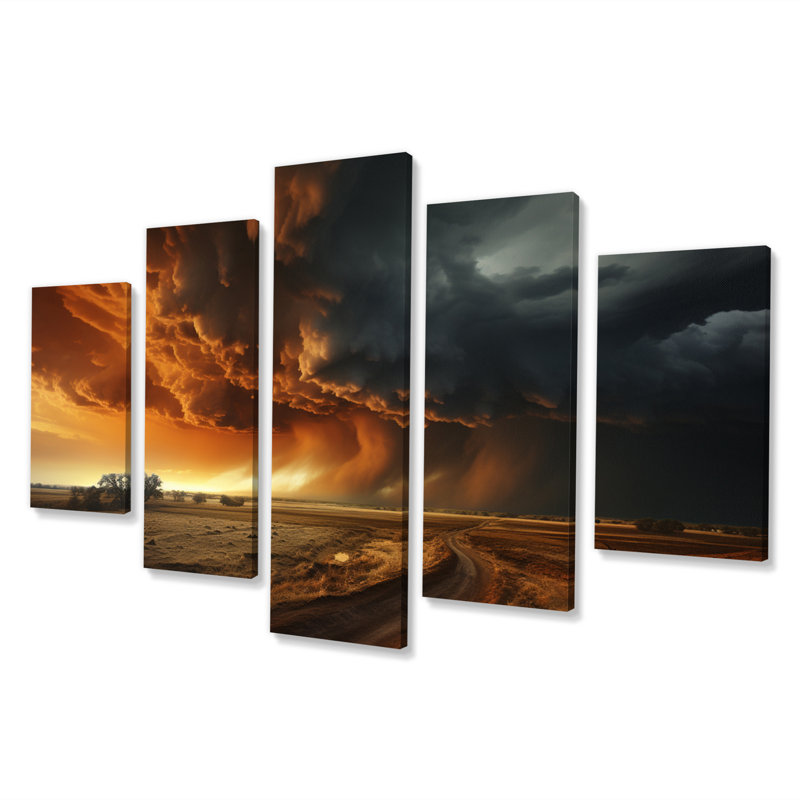  «Vibrant Storm Twister III - Art mural sur toile paysages - 5 panneaux