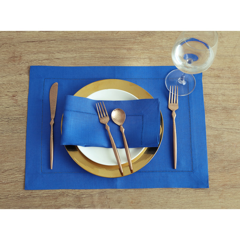 100% Pure Linen Hemstitch Dinner Napkins - Classic Hemstitch, Royal Blue