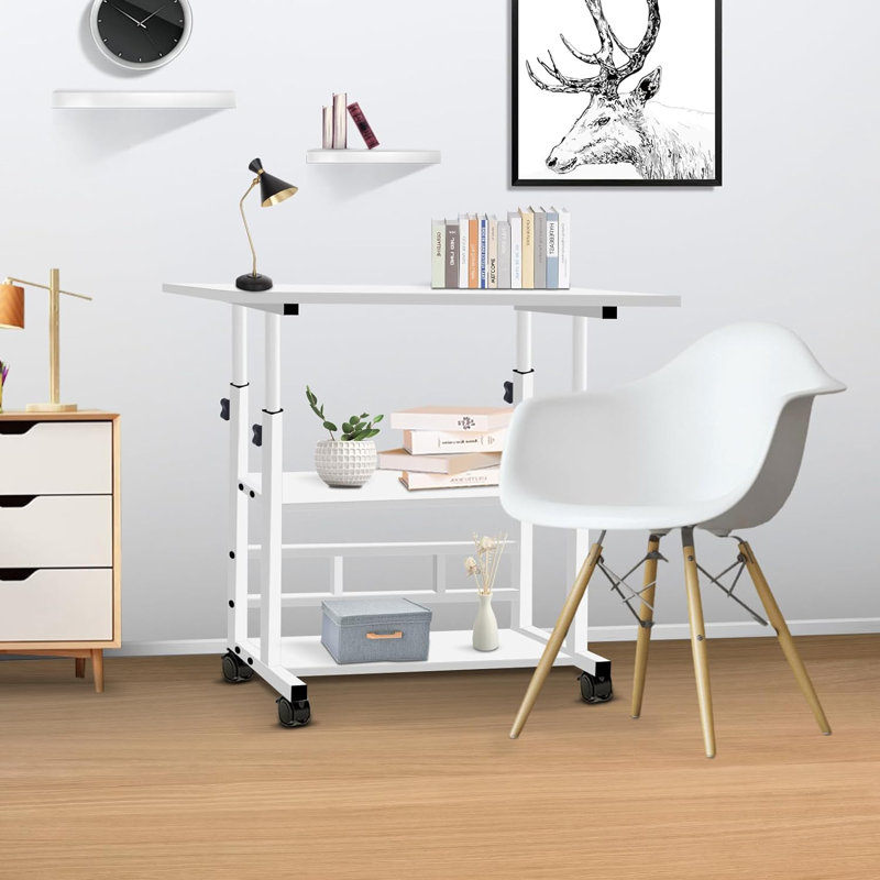 Bureau mobile à hauteur réglable, bureaux d'ordinateur portable à hauteur ajustable, table de travail sur roulettes à deux niveaux