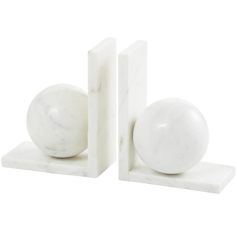 Serre-livres décoratifs à motif géométrique en marbre blanc avec bases en forme de L, ensemble de 2, Blanc