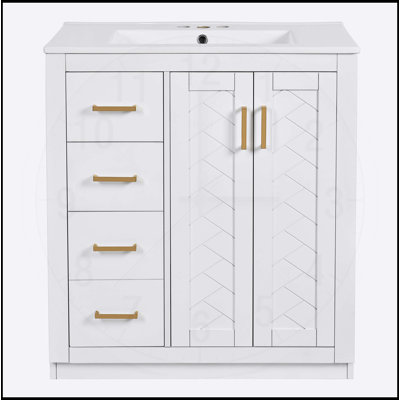 30'' Bathroom Vanity with Ceramic Sink Combo with 3 Drawers& Soft Closing Doors