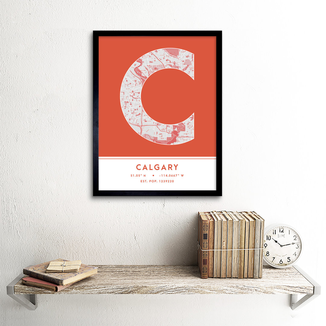 Calgary City Map Calgary Orange - Single Picture Frame Typography