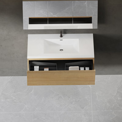 Meuble-lavabo mural flottant avec lavabo, meuble de rangement mural moderne avec tiroir à fermeture en douceur pour une organisation et un style de salle de bain améliorés