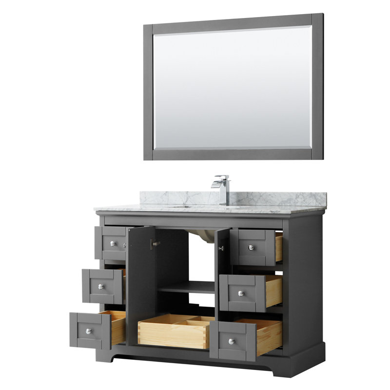 Avery 48'' Single Bathroom Vanity with Stone Top, Dark Gray, Polished Chrome