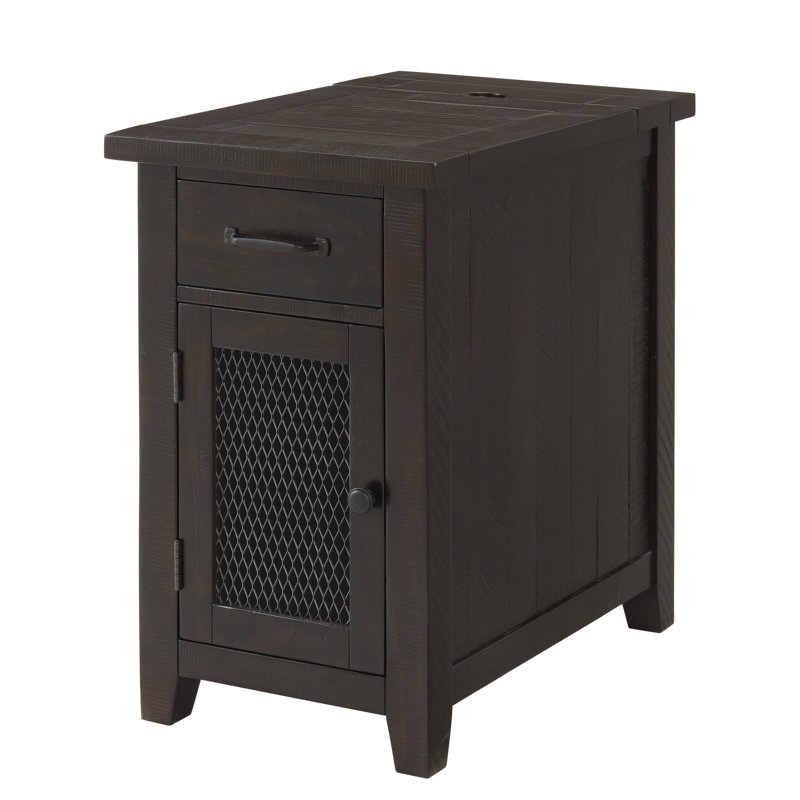 Table de bout en bois massif avec rangement Jakendra, Espresso