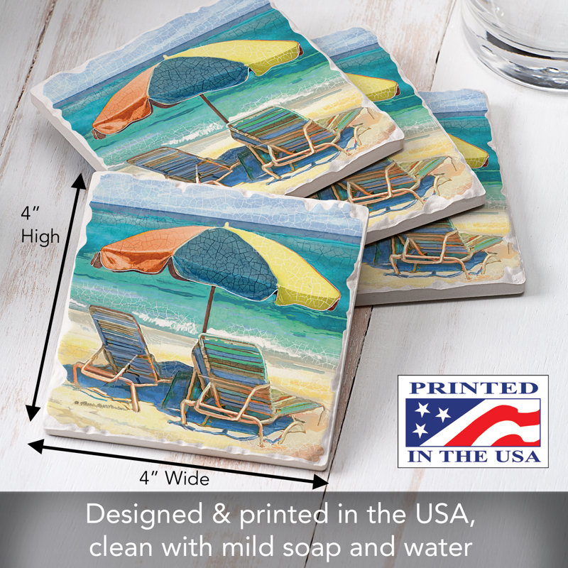 Square Ceramic Coaster Set with Cork Backing, 4-Piece