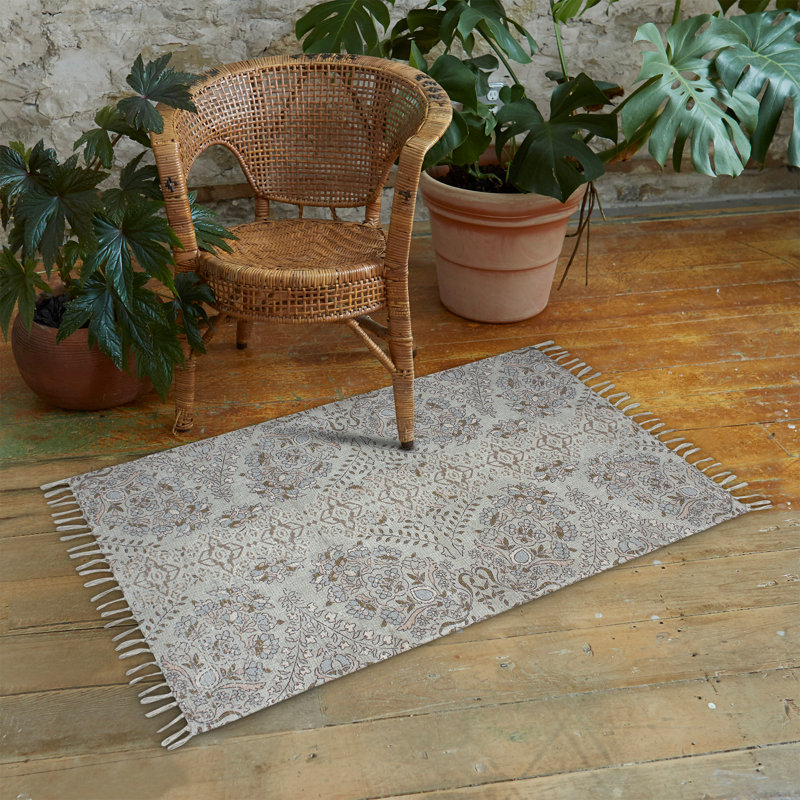 Tapis bohème touffeté à la main avec pampilles, Rectangle 2 pi 3 po x 3 pi 8 po