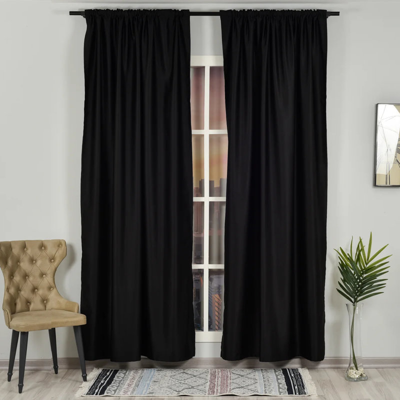 Sateen Look Room Darkering Room Darkening Curtain Pair, 52" W x 95" L, Deep Black