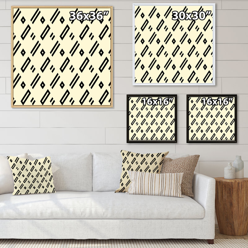 «Beige Black Diagonal Geometrics», impression sur toile, Cadre flottant blanc, H 36 po x l 36 po