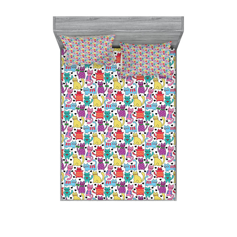 Multicolore drap-housse et coussin décoratif Ambesonne, Ensemble de draps-housses pour grand lit + 4 taies