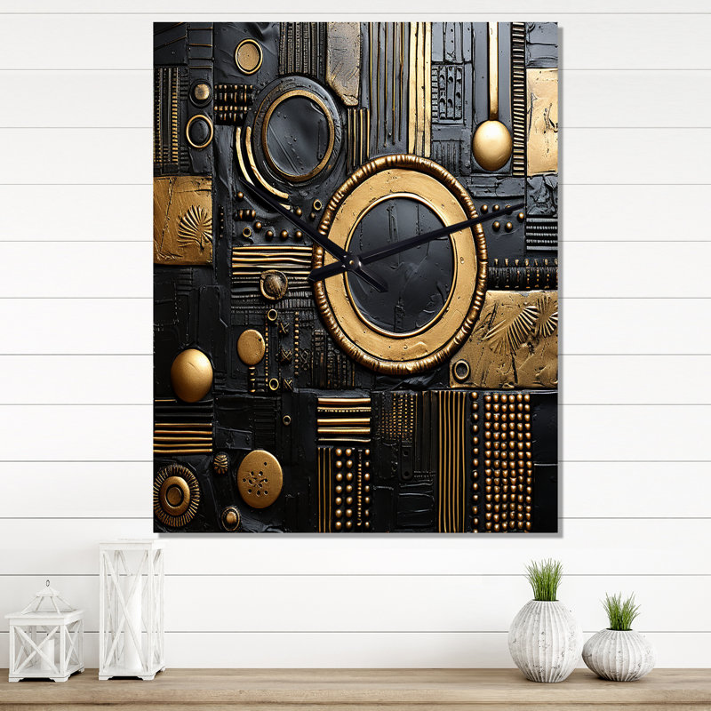 Esoteric Knowing In Teal And Gold III - Modern Geometric Wall Clock Oversized, 32" H x 24" W x 1" D