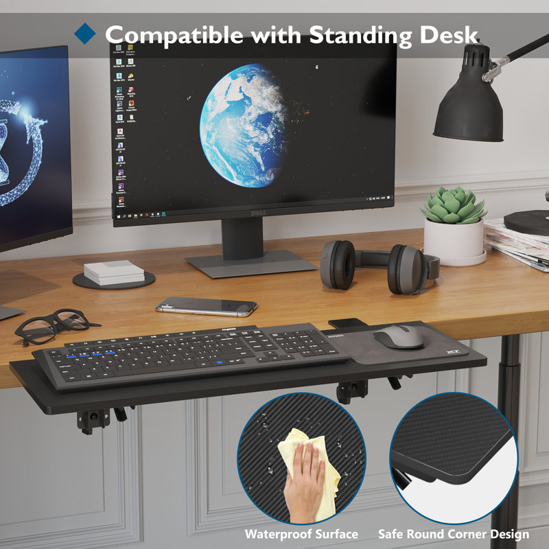 Ergonomics Desk Extender Tray Colored Carbon Fiber, 27.2X9.4 Inch Table Mount Arm Rest Shelf, 90° Foldable Keyboard Tray Platform, Clamp On Computer Arm Rest For Desk, Suitable For Office Desks