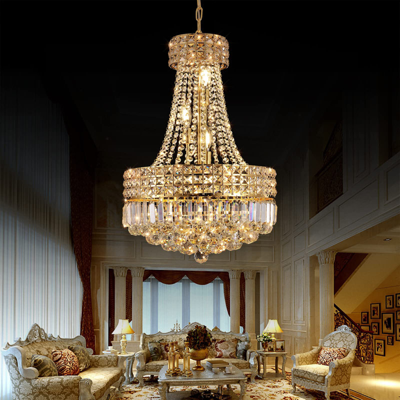 Modern Brass Crystal Chandelier 16.5 Inch E14 Base, Bulb Not Included