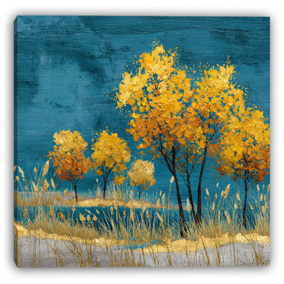 «Golden Trees by the Lake», art mural sur toile tendue