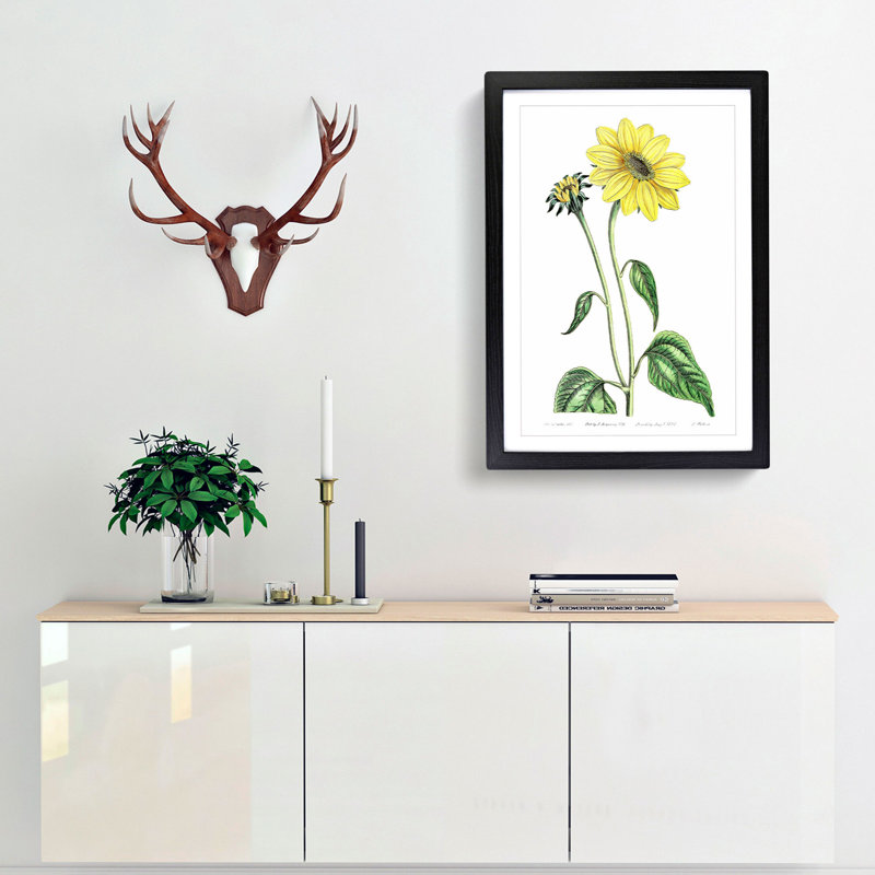 Trumpet Stalked Sunflowers - Framed Print, 48cm H x 36cm W x 2cm D, Black Framed