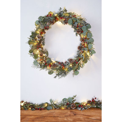 Faux Lighted Eucalyptus 10.2cm Wreath