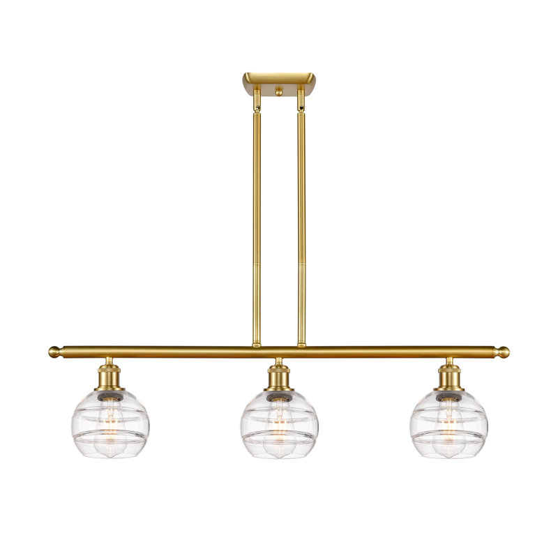 Luminaire suspendu pour îlot de cuisine à 3 lumières Chartoff, Or satiné, Transparent