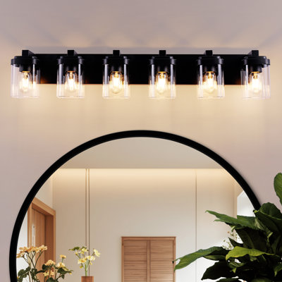 Bathroom Light Fixtures, 6-Light Matte Black Vanity wall Light Over Mirror with Clear Glass Shade for Bedroom Living Room
