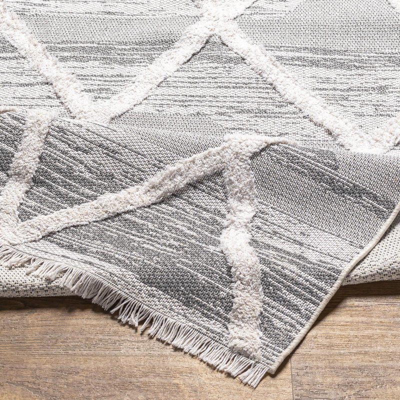 Himzo Geometric Machine Woven Cotton Area Rug in Gray, Rectangle 7'7" x 10'