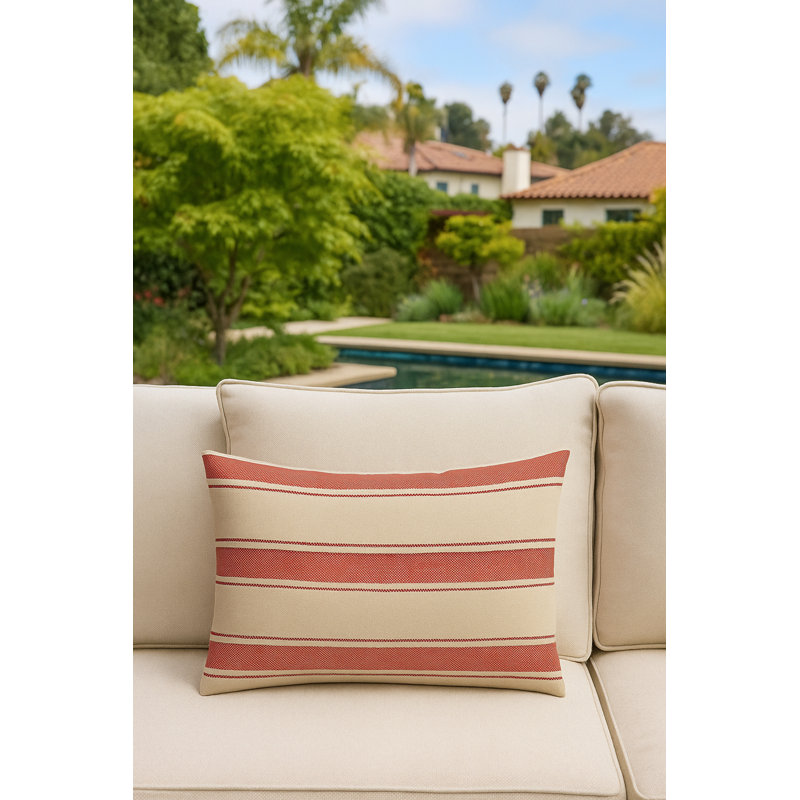 Classic Grey Sail Stripe Indoor Outdoor Pillow 14x20, Red, Rectangle 14"H x 20"W, Pillow Cover Only - No Insert