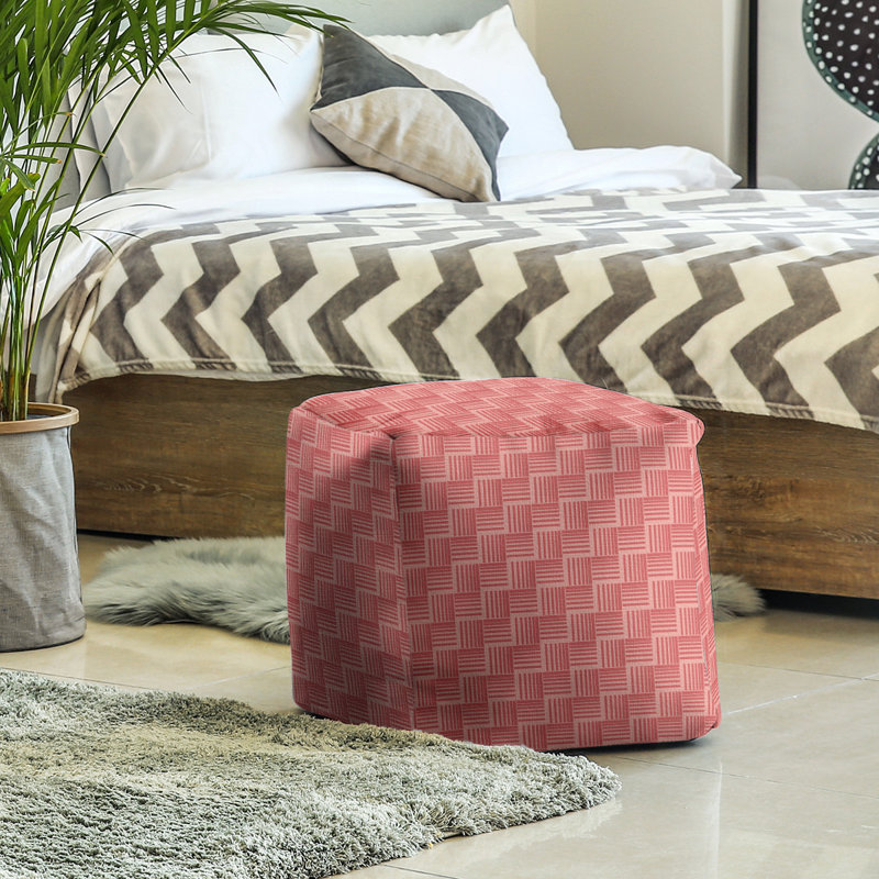Repose-pieds cubique à rayures classic basketweave, Rouge