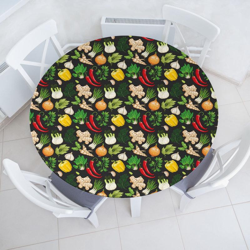 Winston Porter Vegetable Fitted Round Tablecloth Diameter Multicolor, 64.17" Round
