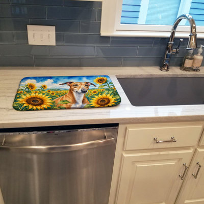 Greyhound in Sunflowers Dish Drying Mat