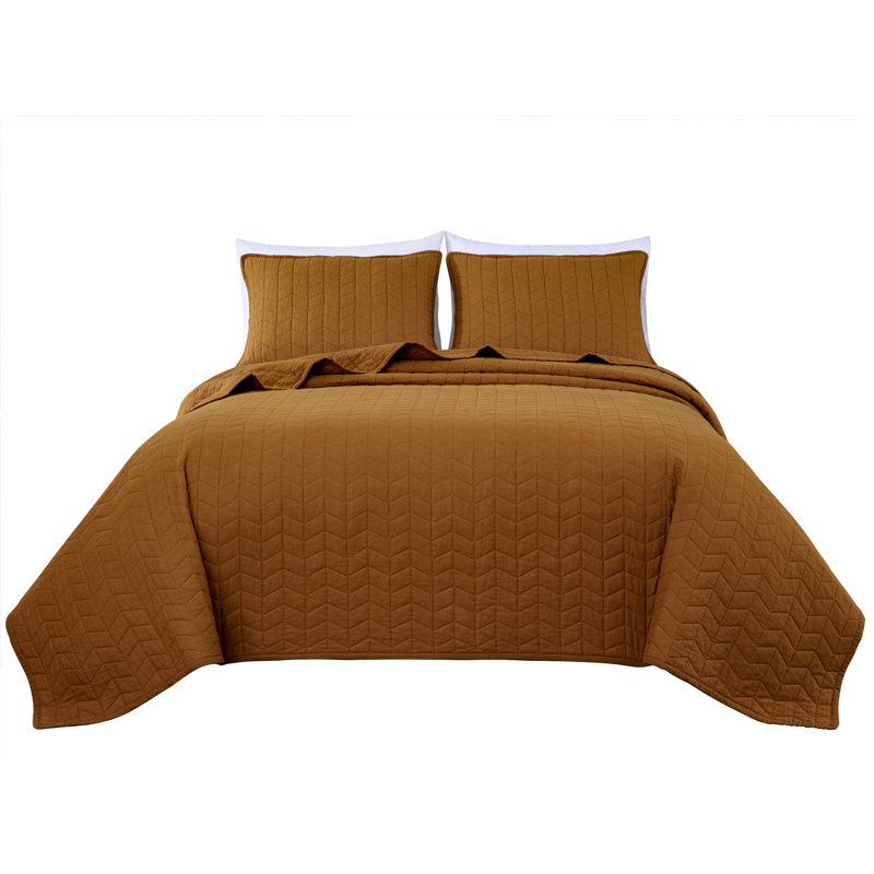 Solid Color Embroidery Stitching Cotton Quilt Sets Cotton Quilt, Twin Quilt + 1 Standard Sham, Spice