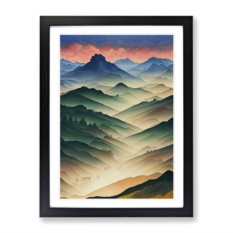 Misty Mountain Landscape - Framed Print, Black, 64cm H x 46cm W x 2cm D