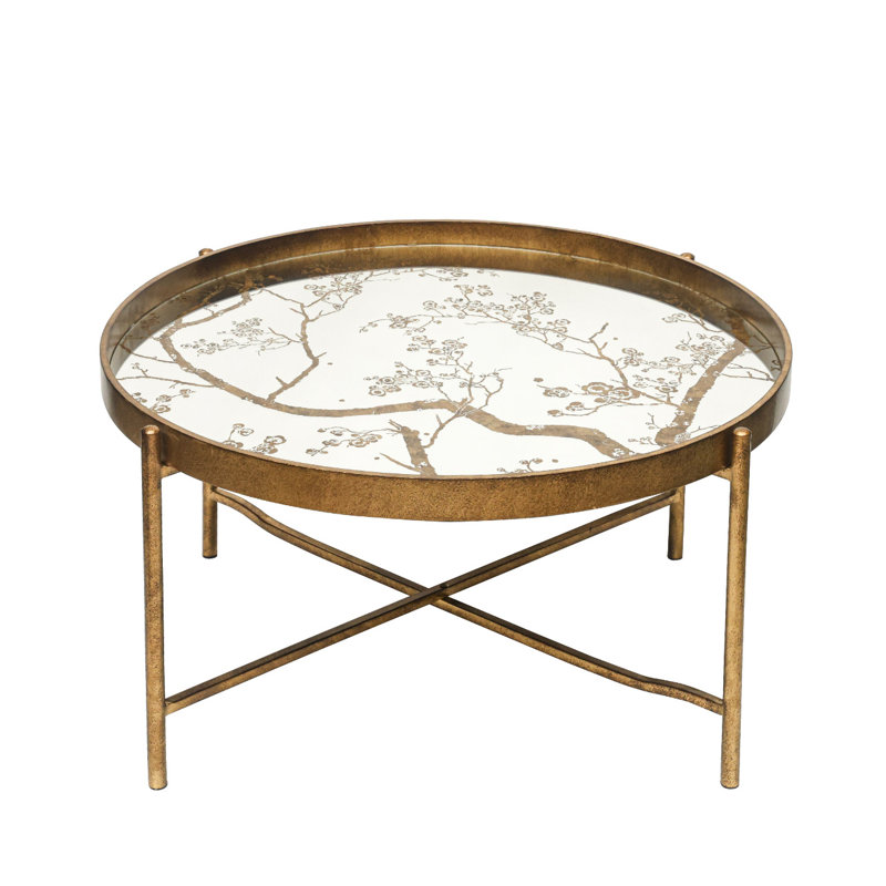 Aldene 80cm Round Metal Coffee Table for Living Room, Mirror Top Centre Table, Gold